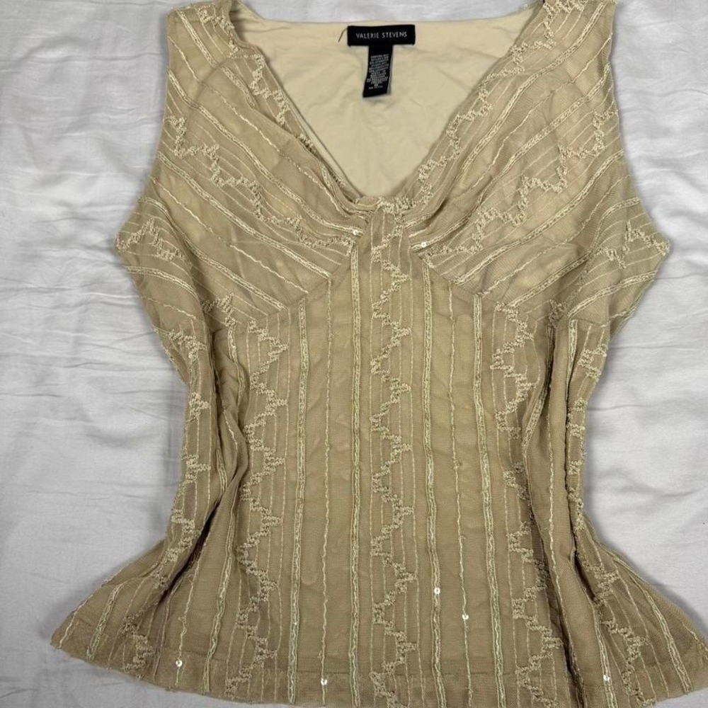 y2k Valerie Stevens light green beaded fairy babydoll tank top - Picture 2 of 6